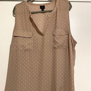 Tan and white polka dot tank top blouse